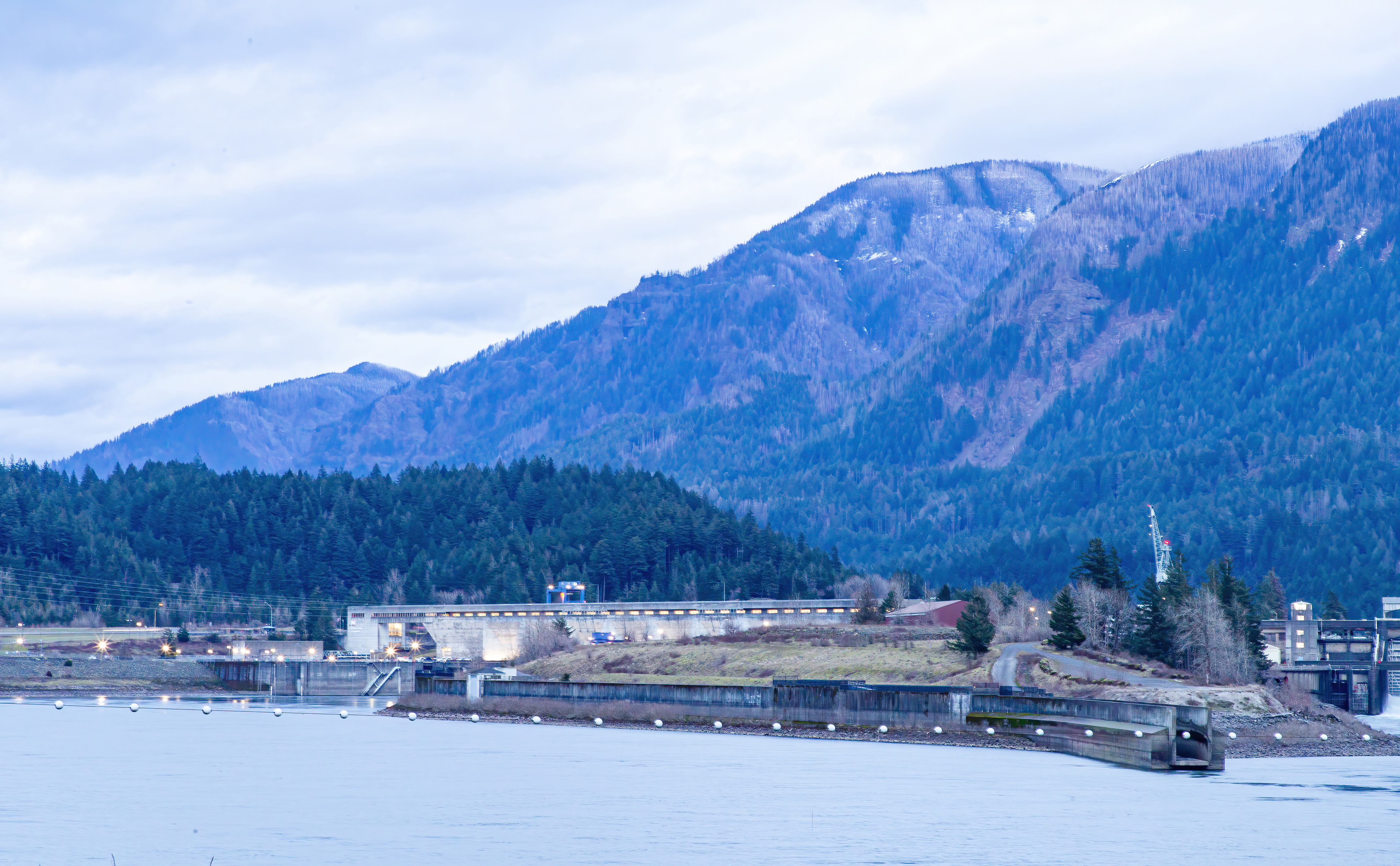 A great view of the north section of the Bonneville Dam closer to the Washington side of the Columbia River.
